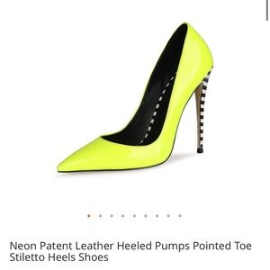 Neon Yellow Patent Leather Heeled Pumps